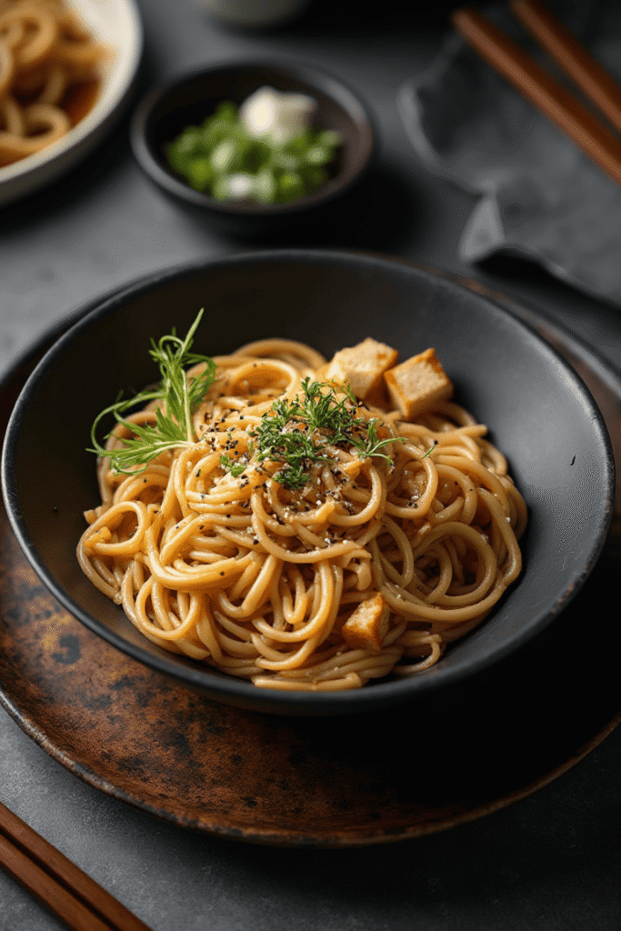 Black Sesame Udon with Ginger Glaze