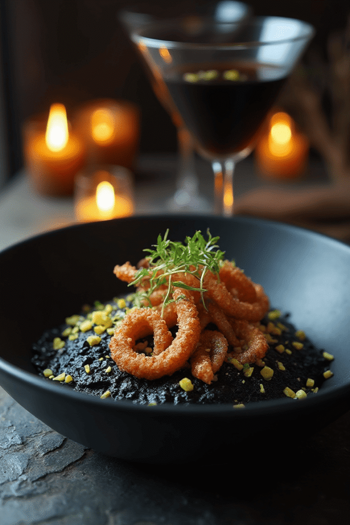 Sinister Squid Ink Risotto with Fried Tentacles
