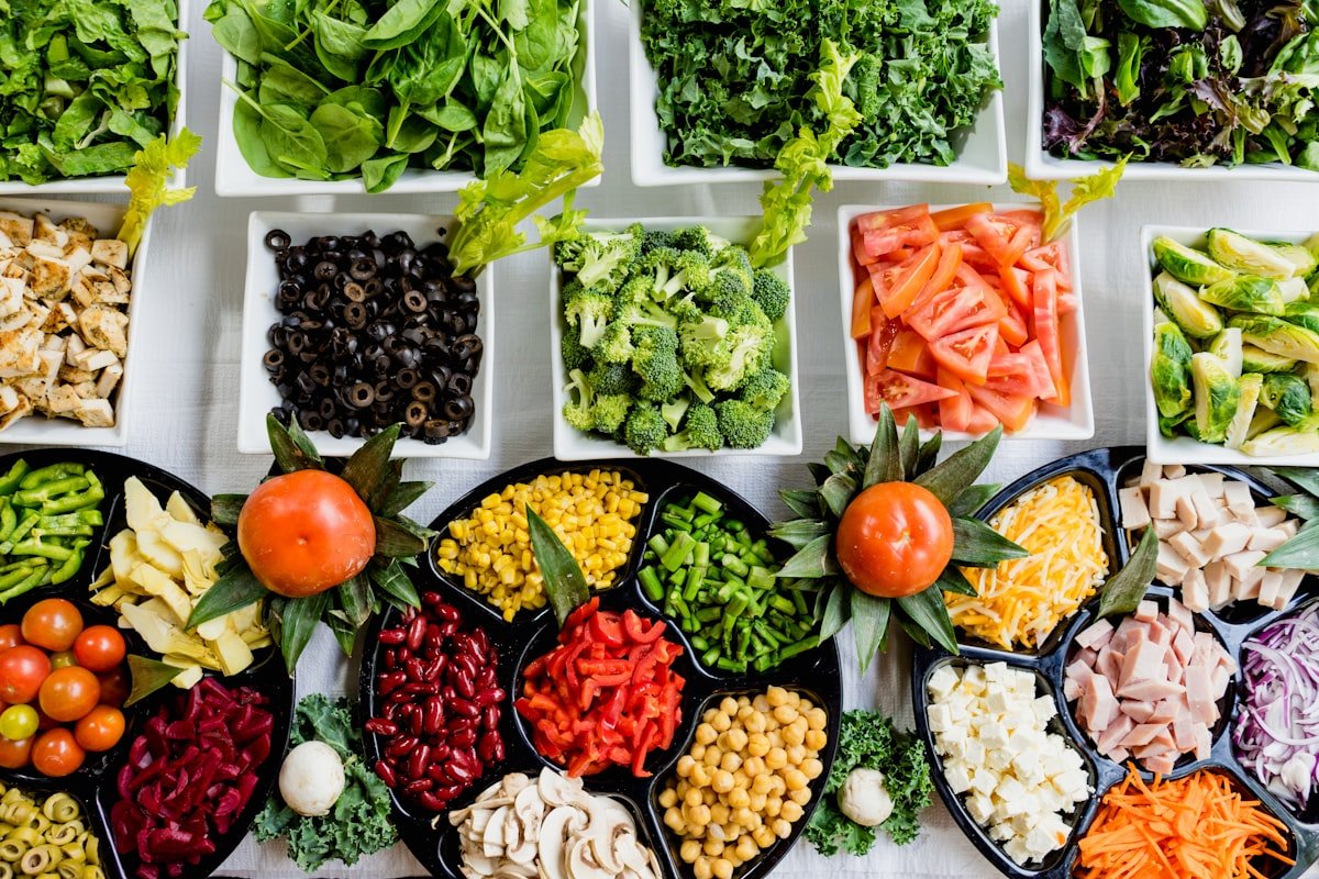 Comprehensive Healthy Food Spread with Meal Prep Bowls