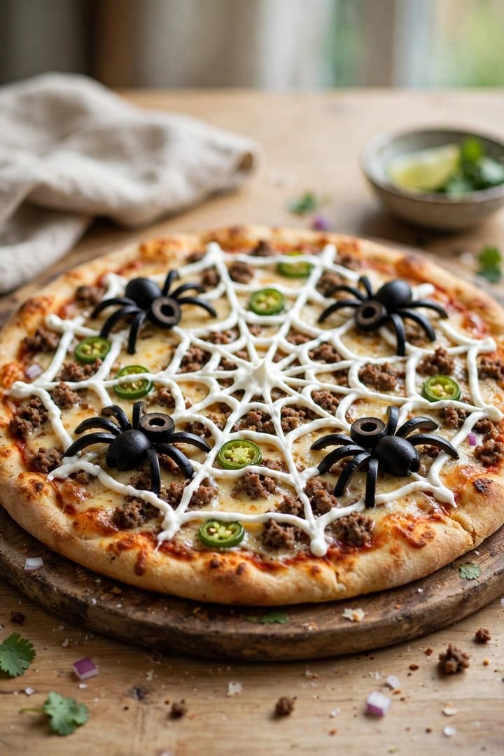 20 Best Halloween Dinner Ideas: Spiderweb Taco Pizza