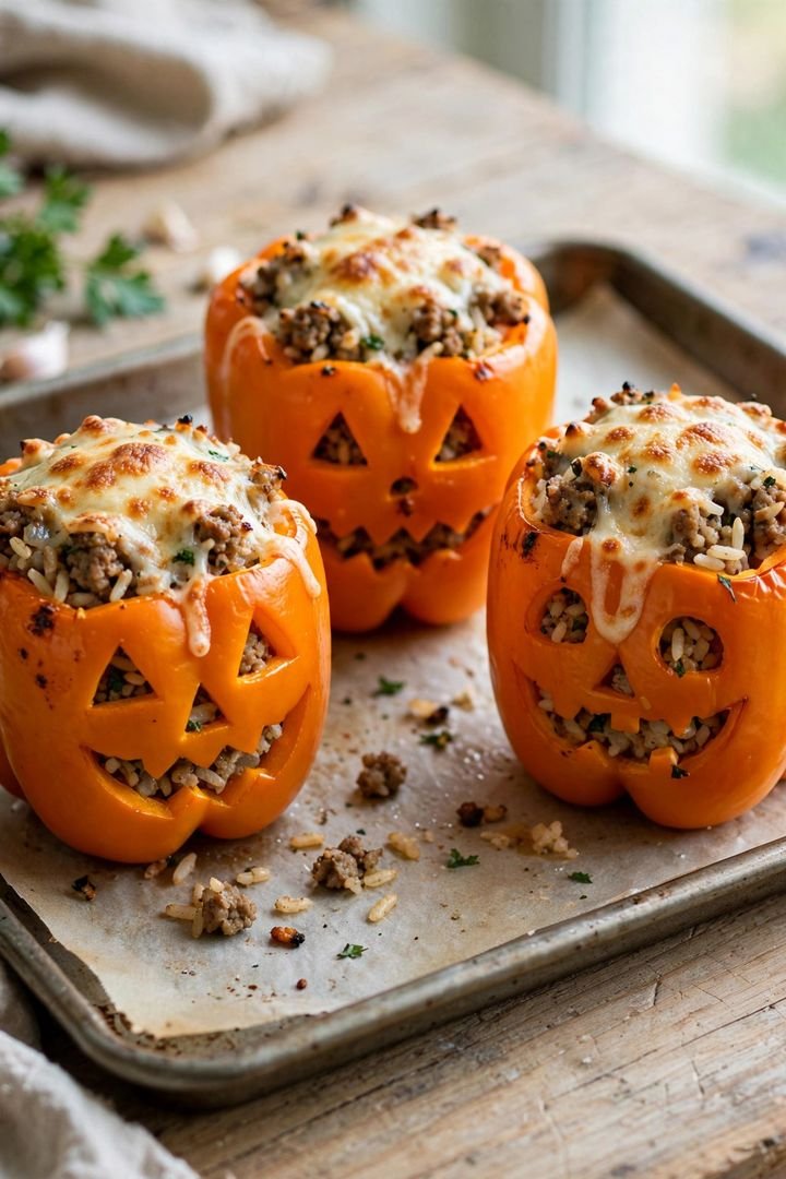 20 Best Halloween Dinner Ideas: Jack-o'-Lantern Stuffed Peppers