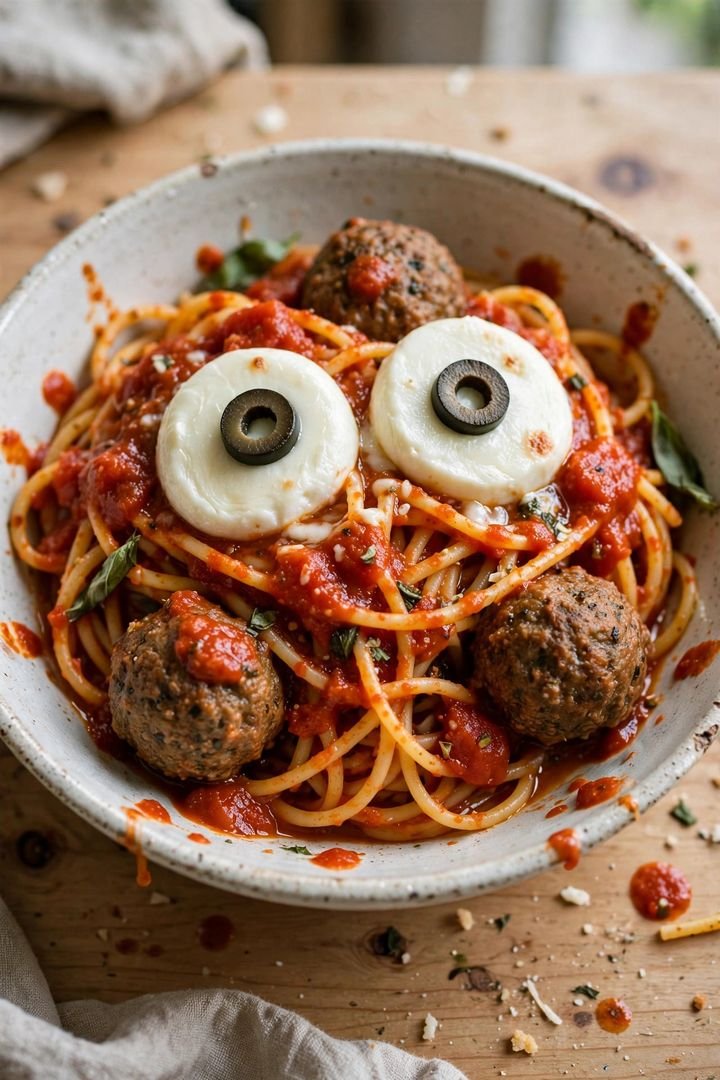 20 Best Halloween Dinner Ideas: Bloody Eyeball Spaghetti