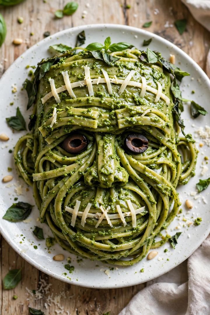 20 Best Halloween Dinner Ideas: Frankenstein Pesto Pasta